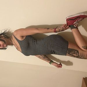 Cute black&gray striped casual form fitting mini dress